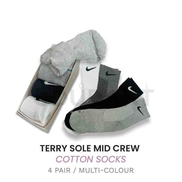 Superior Quality Footbed Terry Socks - Mid Crew Length -4 Colors Pair