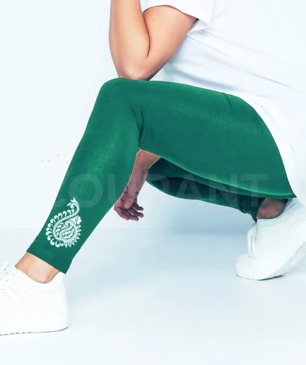 Olive Soft Cotton Floral Print Leggings Ankle Length