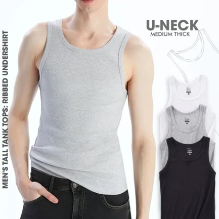 U-neck ribbed knit cotton undershirt - 3pack